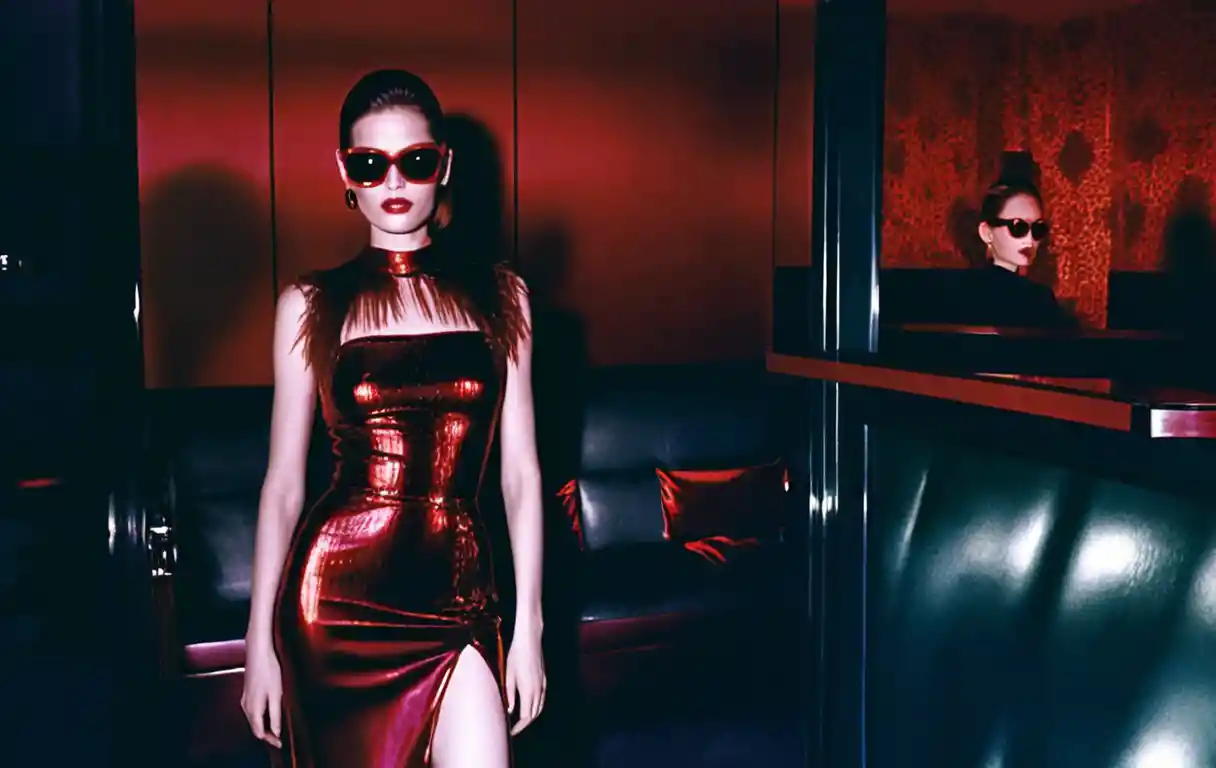 Fashionmodels posieren in einem dunklen Retro-Motelzimmer