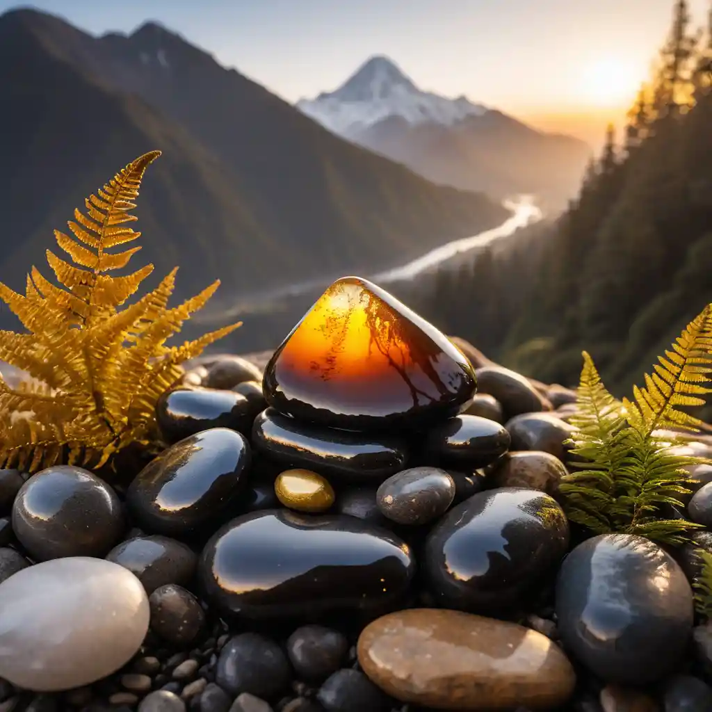 Shilajit resin mound at sunrise in Himalayan mountains