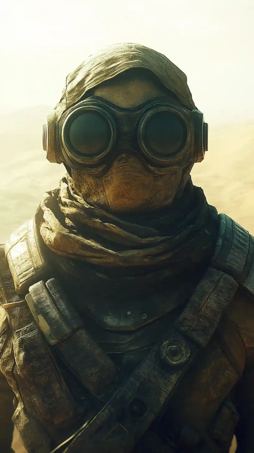 Futuristic desert wanderer in a surreal alien city