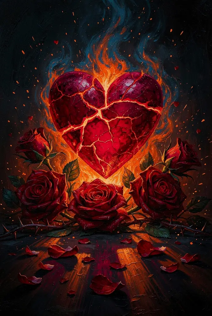 Scary Valentine heart with roses and blazing fire