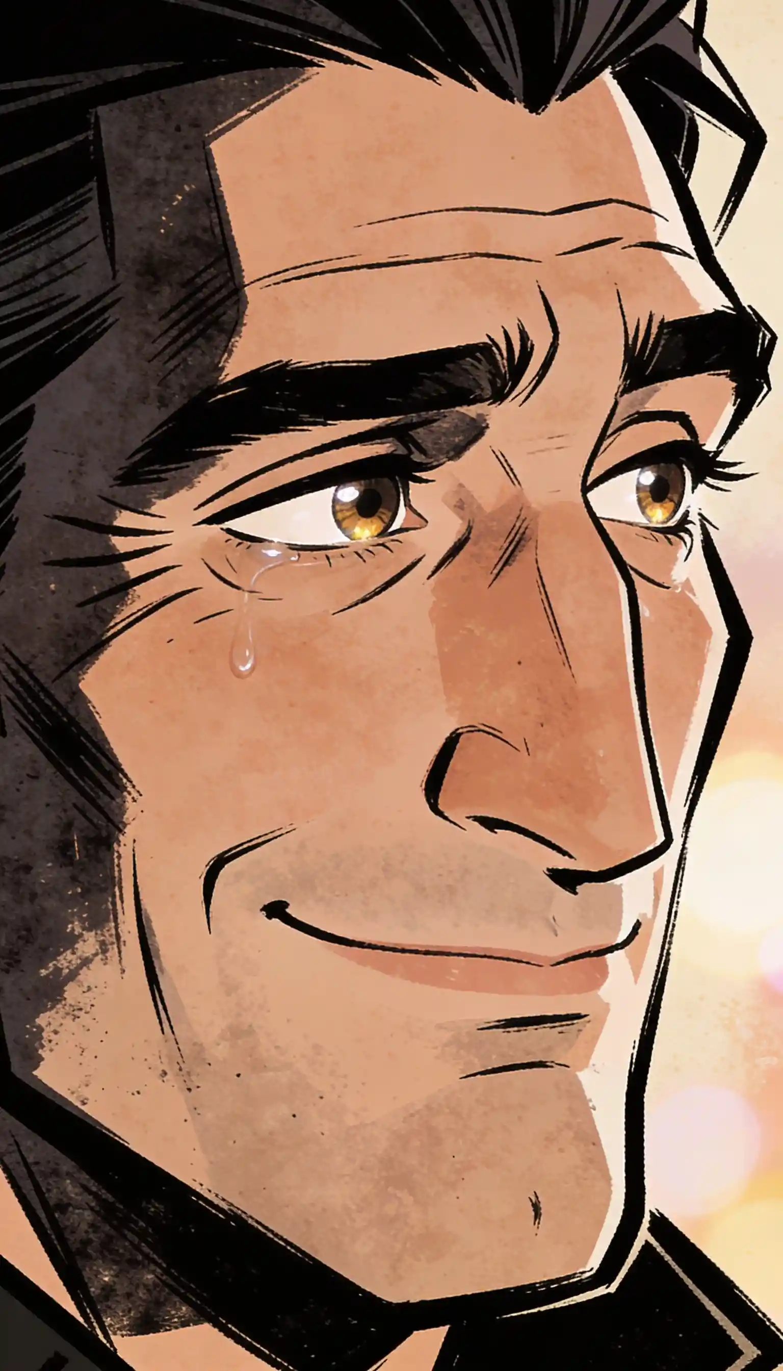 Emotional close up of a middle aged man quietly smiling