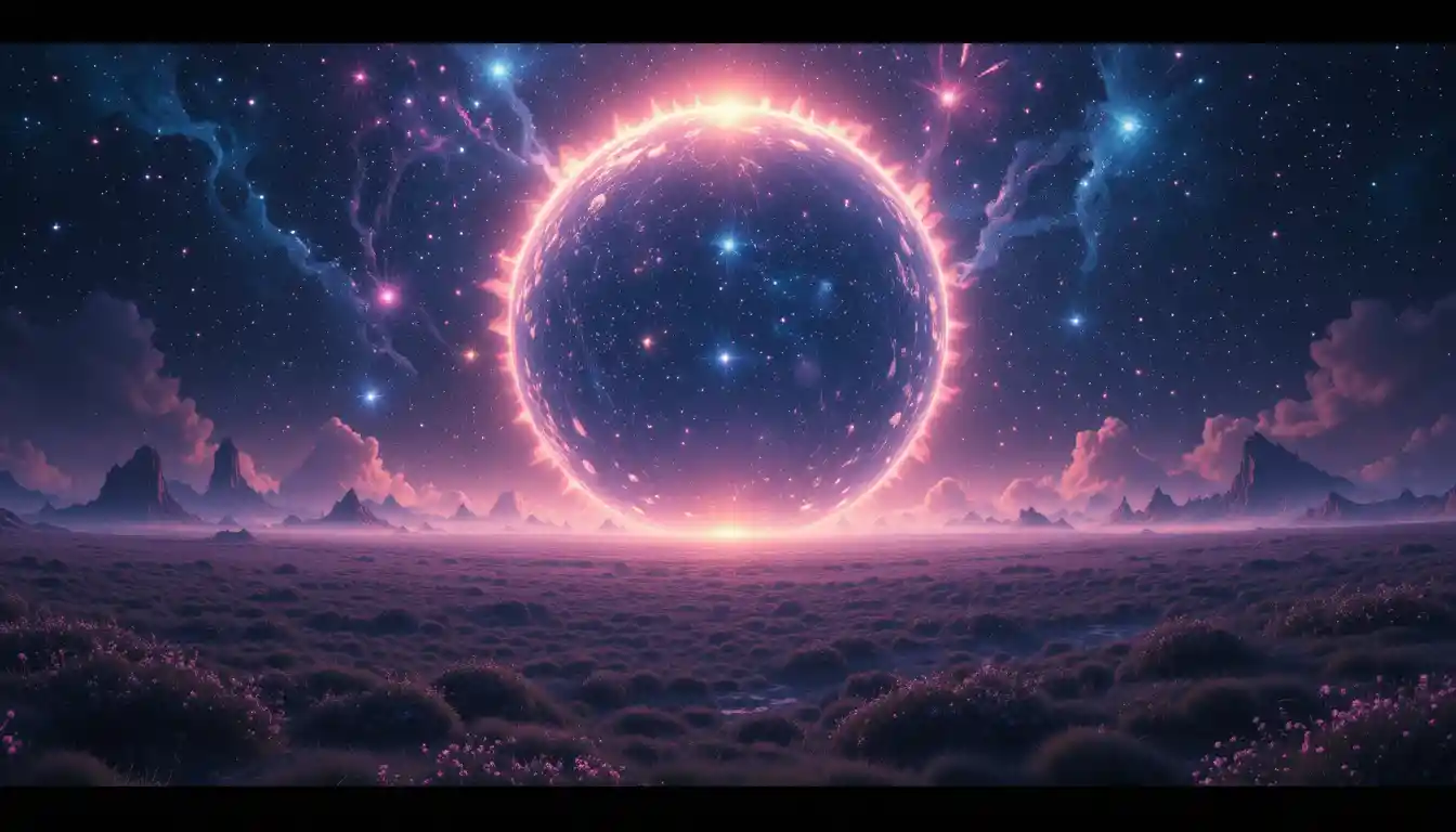 Radiant planet above a distant star filled cosmos
