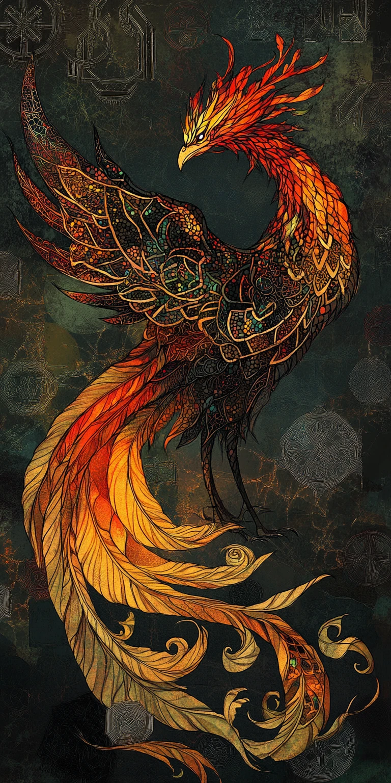 Gothic phoenix of rebirth with glowing ember plumage