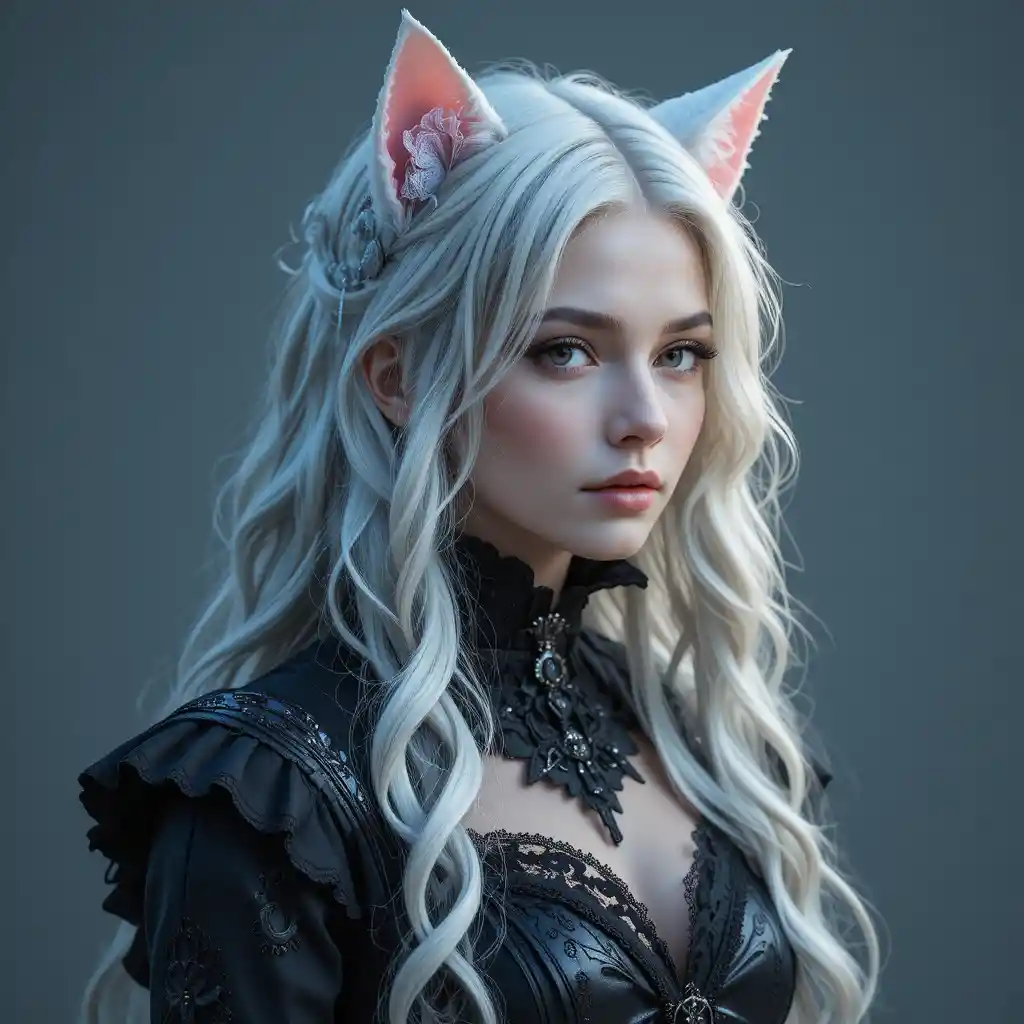 Ethereal silver haired woman in gothic victorian cosplay