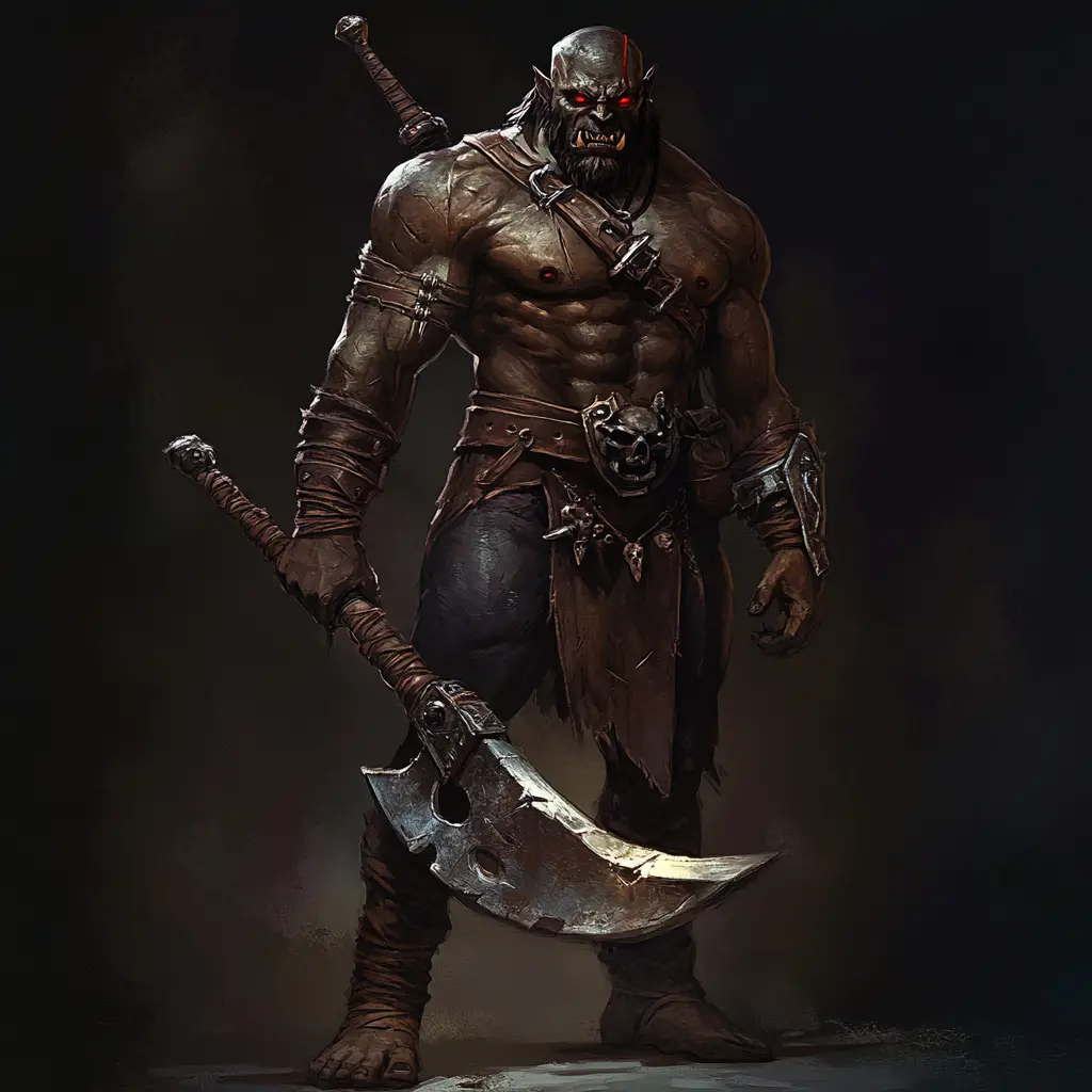 Dragonborn barbarian with brass skin and bone club