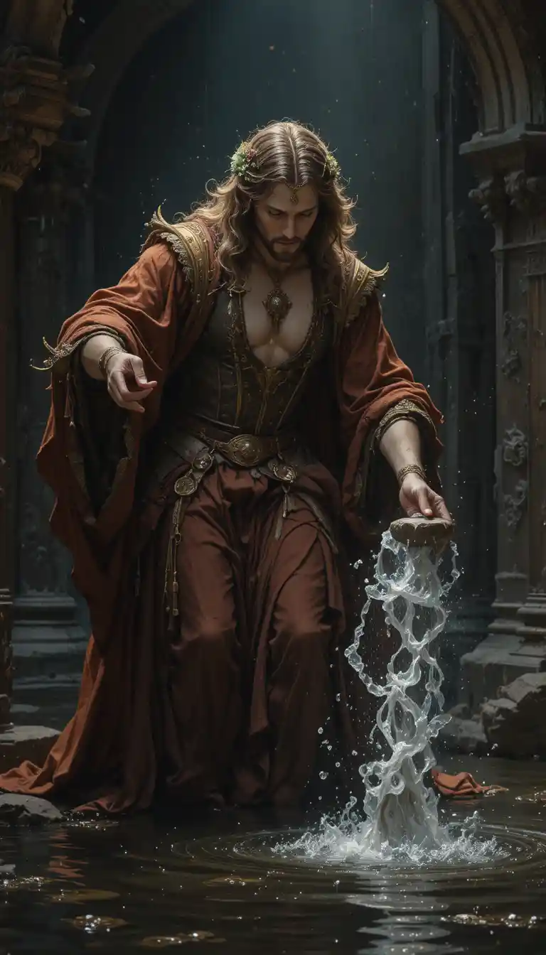 Stone Cast Into Still Water In Dramatic Baroque Style