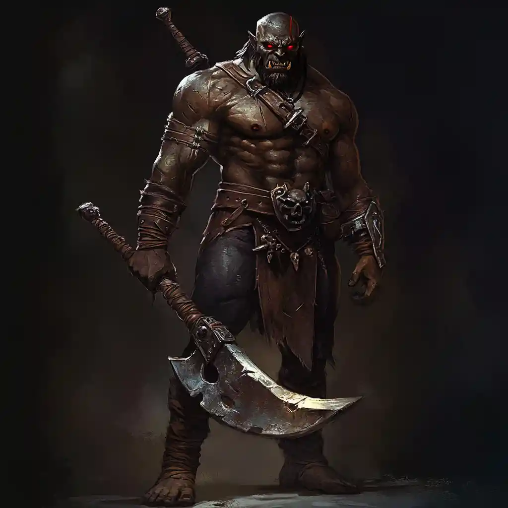 Dragonborn barbarian with brass skin and bone club