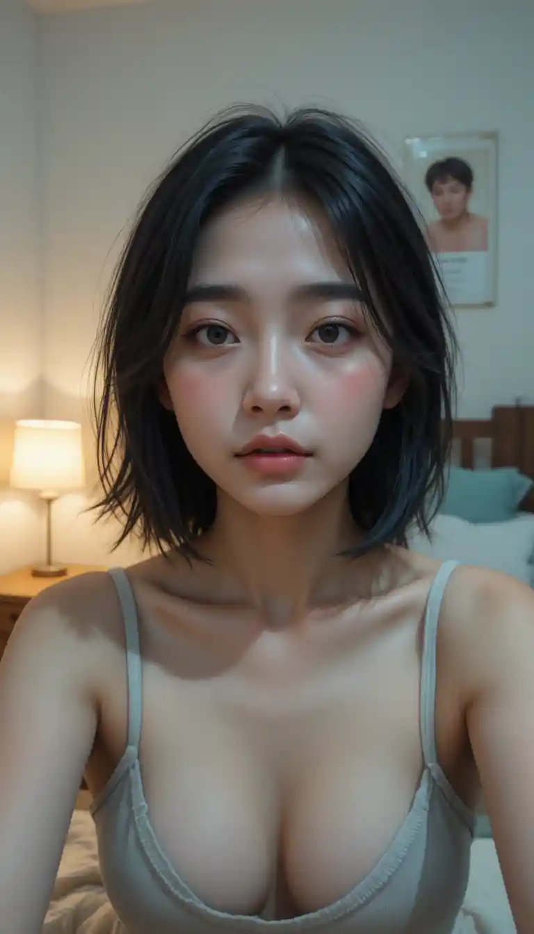 Candid close up portrait of a Japanese girl indoors