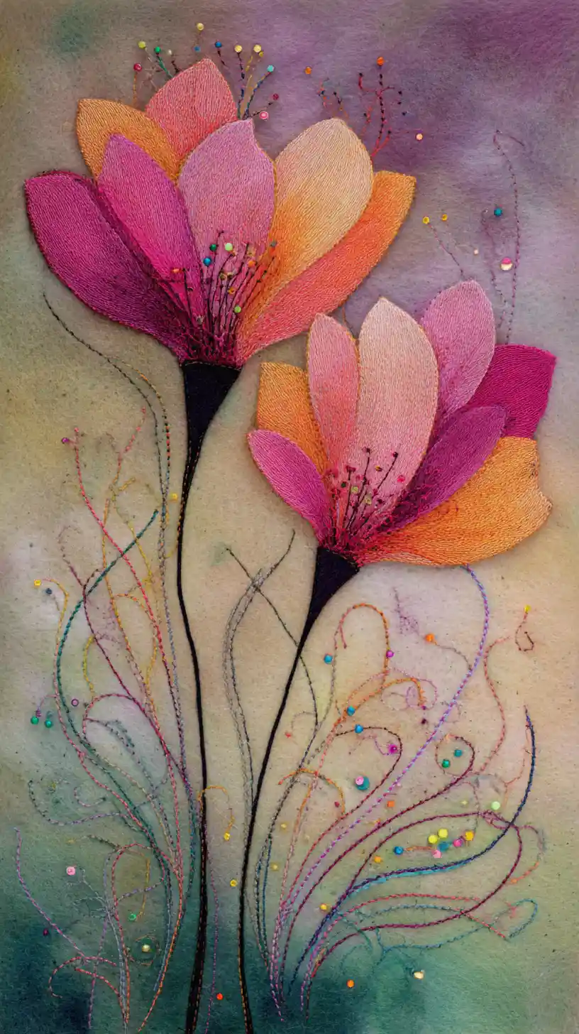 Due fiori che si toccano in una scena onirica fantasy ornamentale