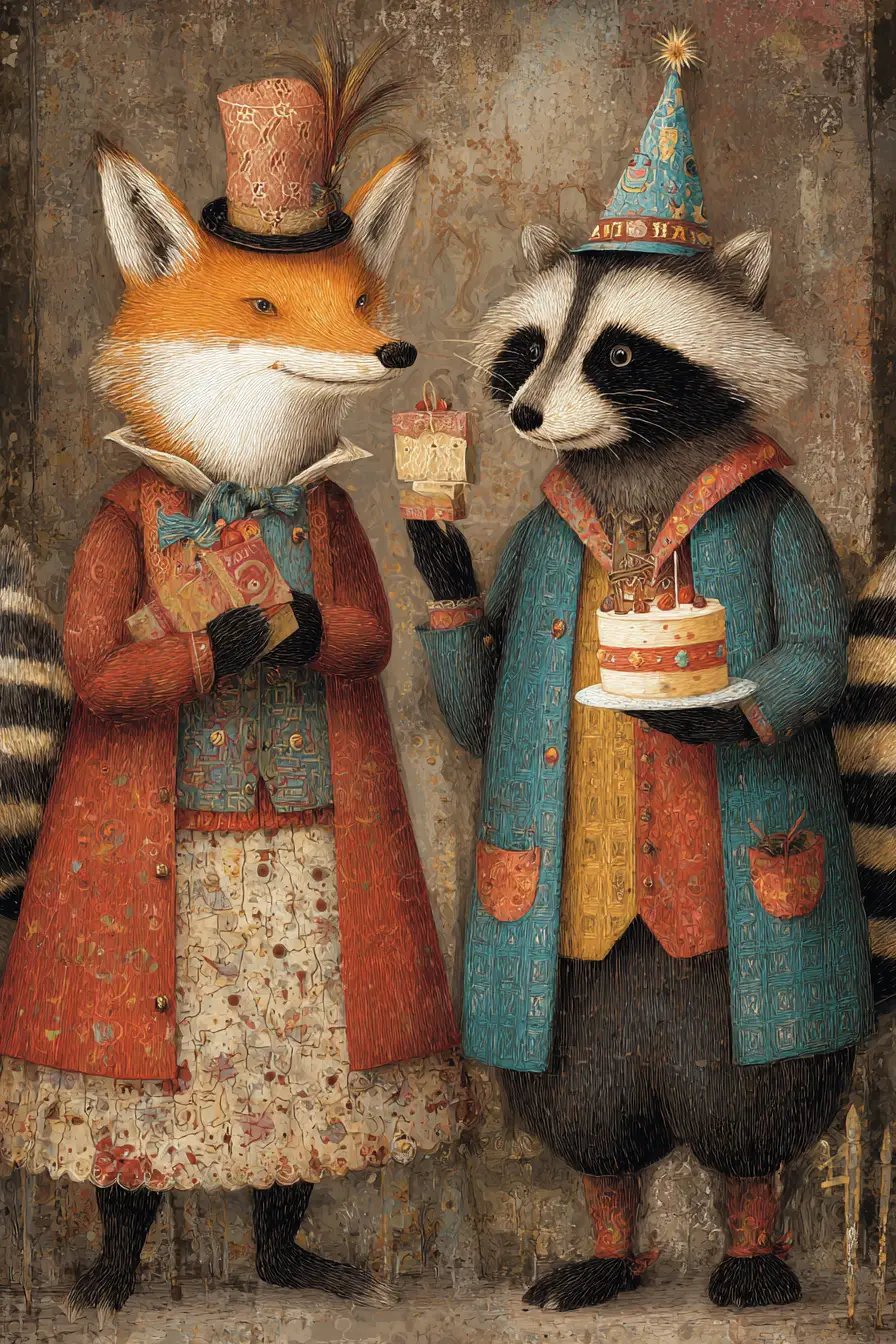 Fox And Raccoon Singing Happy Birthday At A Party