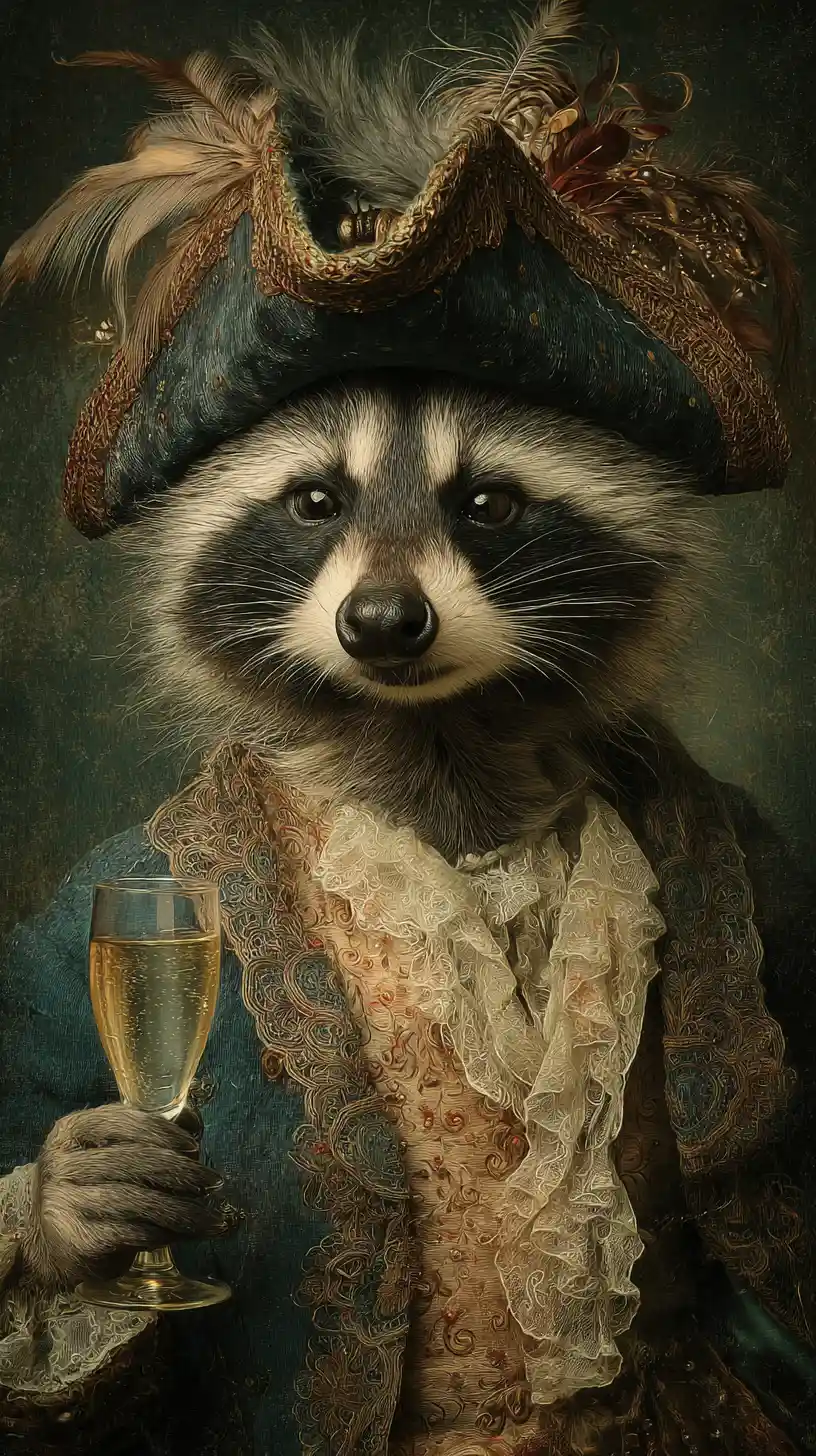 Raccoon In Party Outfit Singing With Sparkling Wine