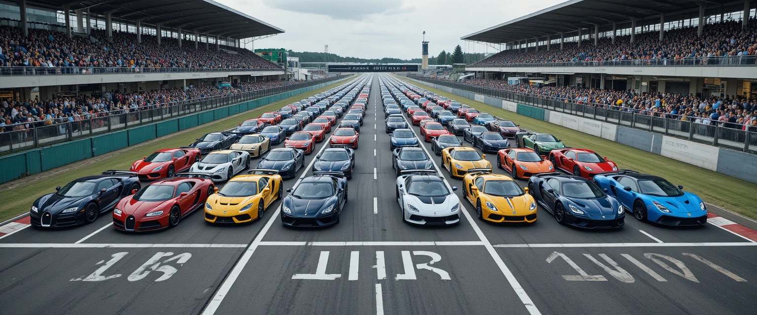 Luxus-Supersportwagen auf einer Rennstartaufstellung