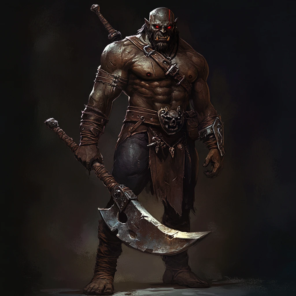 Dragonborn barbarian with brass skin and bone club