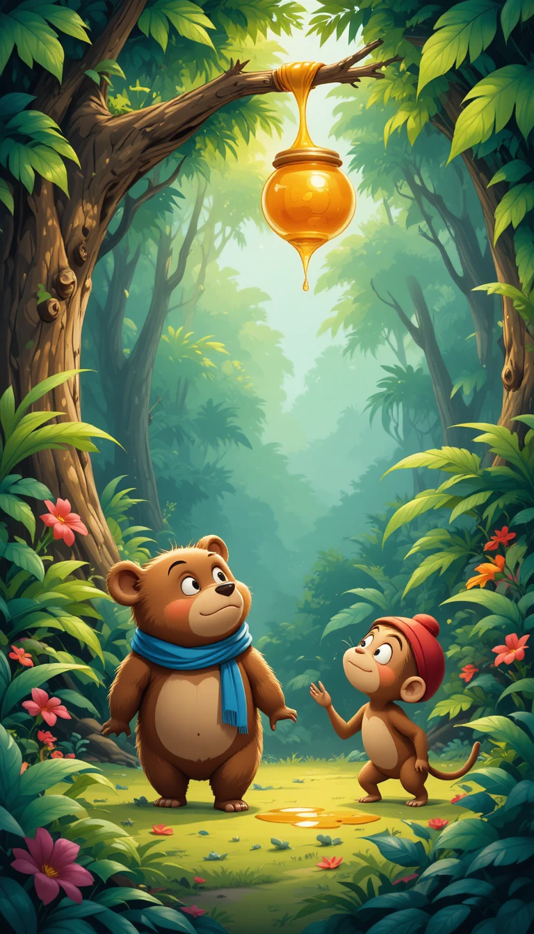 Tierno osito caminando por una jungla luminosa