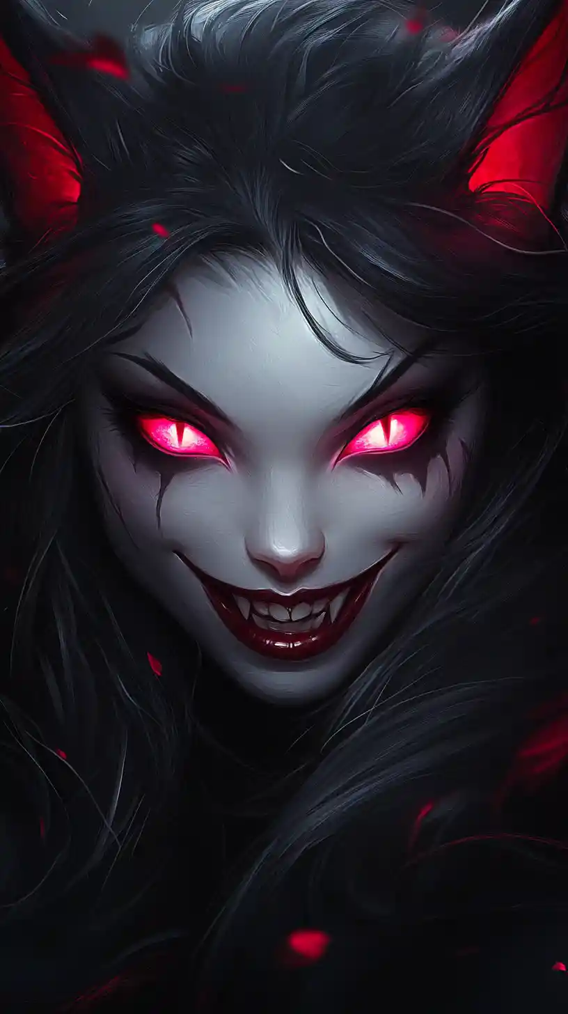 Sinister anthropomorphic feline portrait with glowing red eyes
