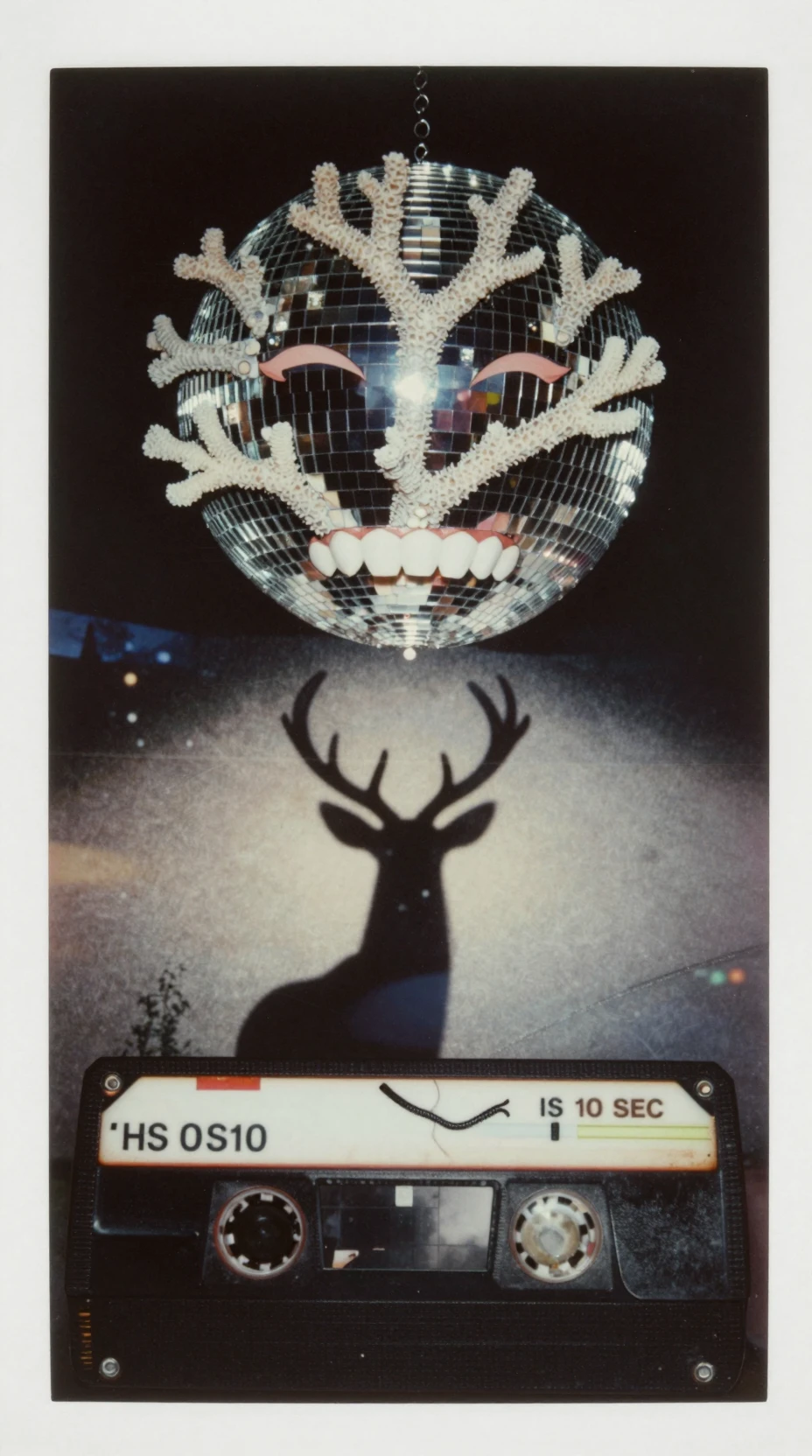 Surreal plastic deer against a mint night sky horizon