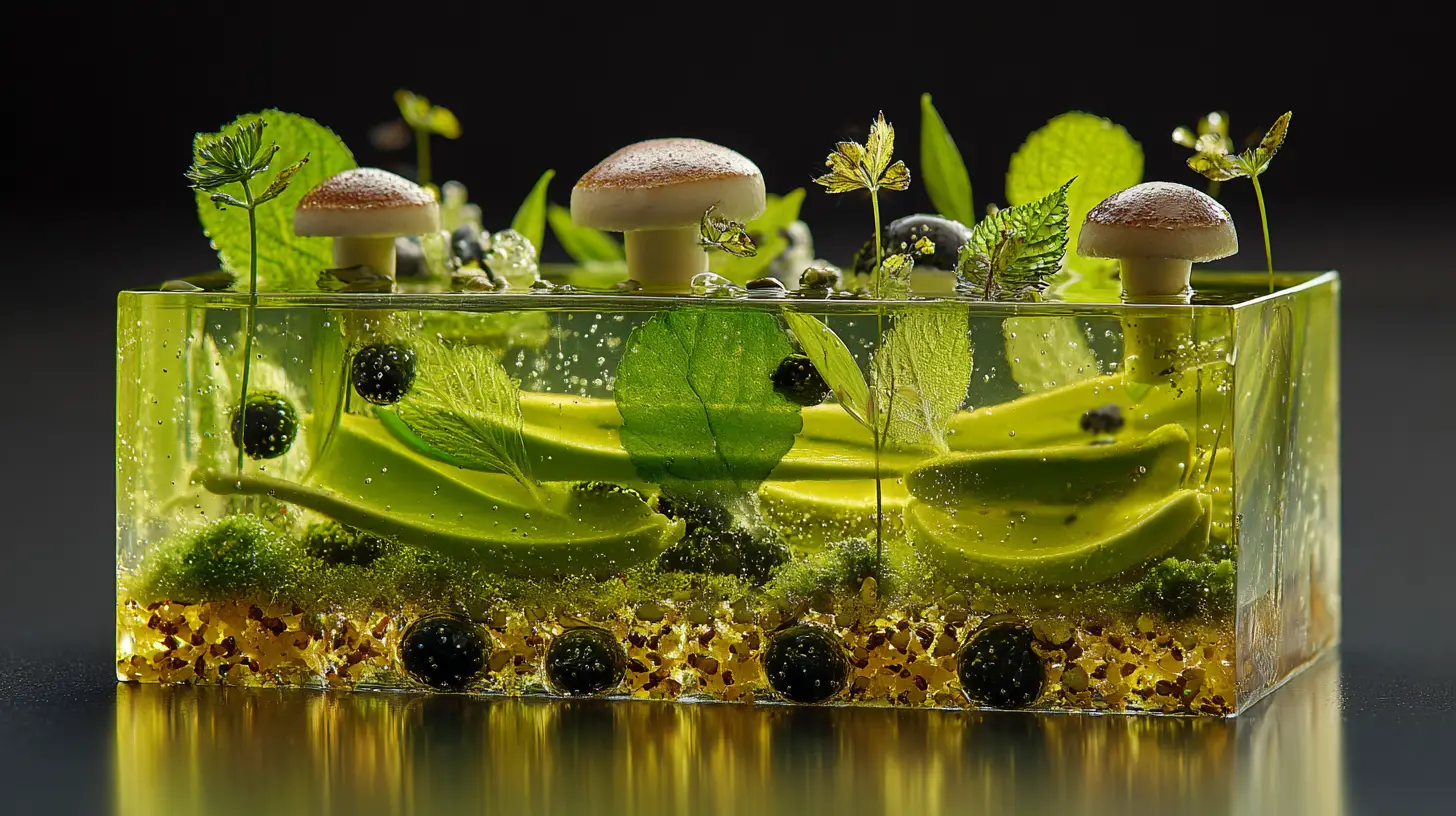 Intricate forest inspired dessert terrine in close up view