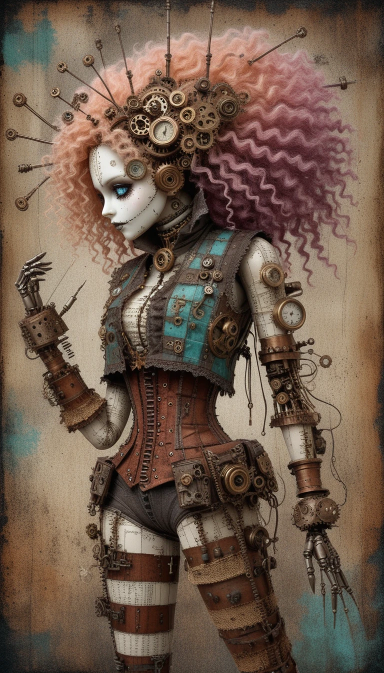 Steampunk gothic ragdoll woman in side profile portrait