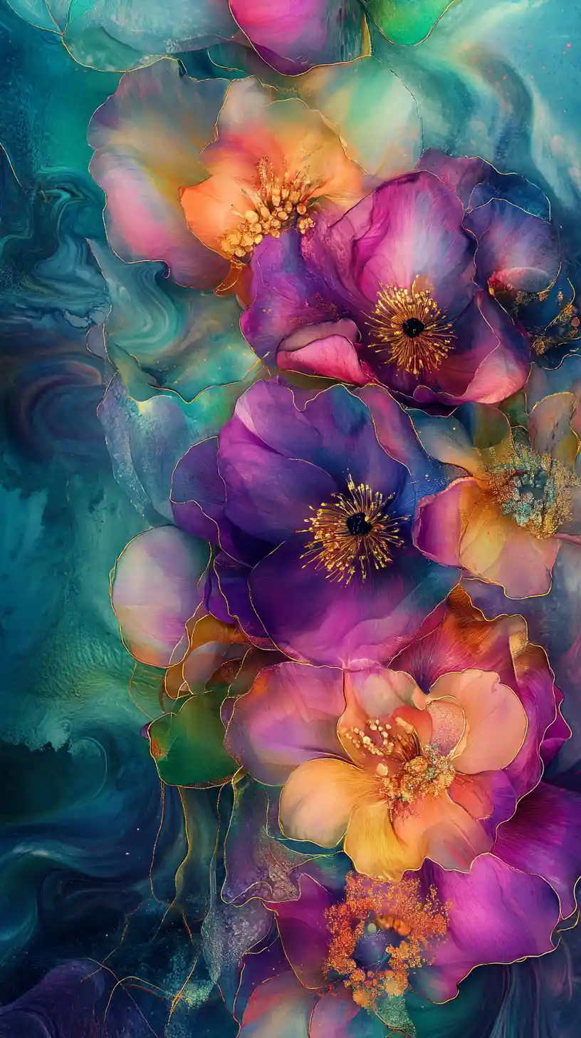 Ethereal floral arrangement with glowing colorful petals