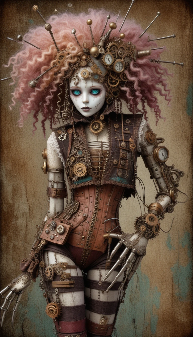 Steampunk Gothic Ragdoll Woman In Side Profile Portrait