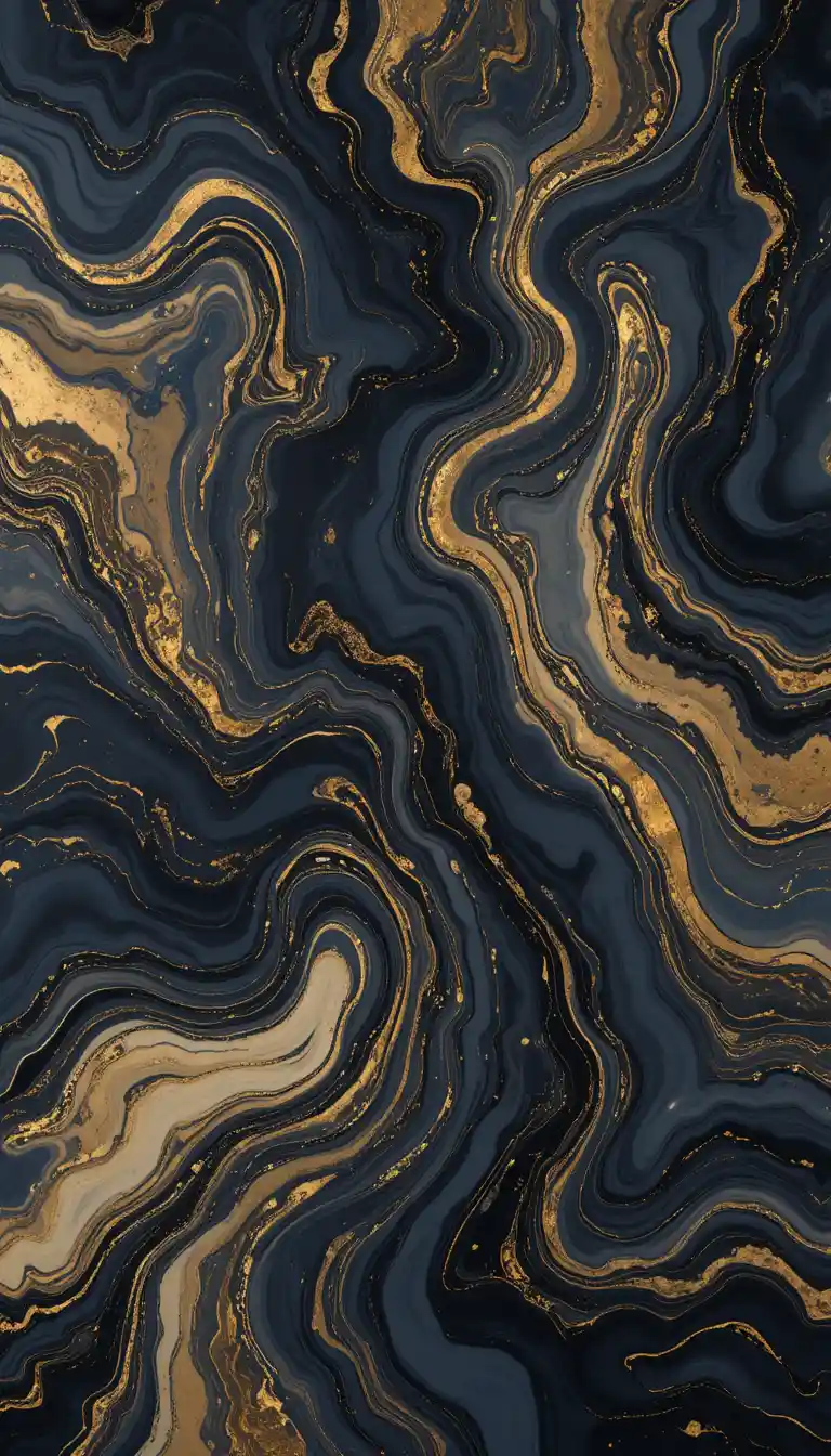 Abstract navy and gold marble pattern with fluid swirls