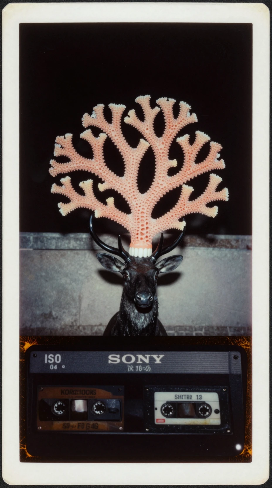 Surreal black deer against a mint night sky horizon