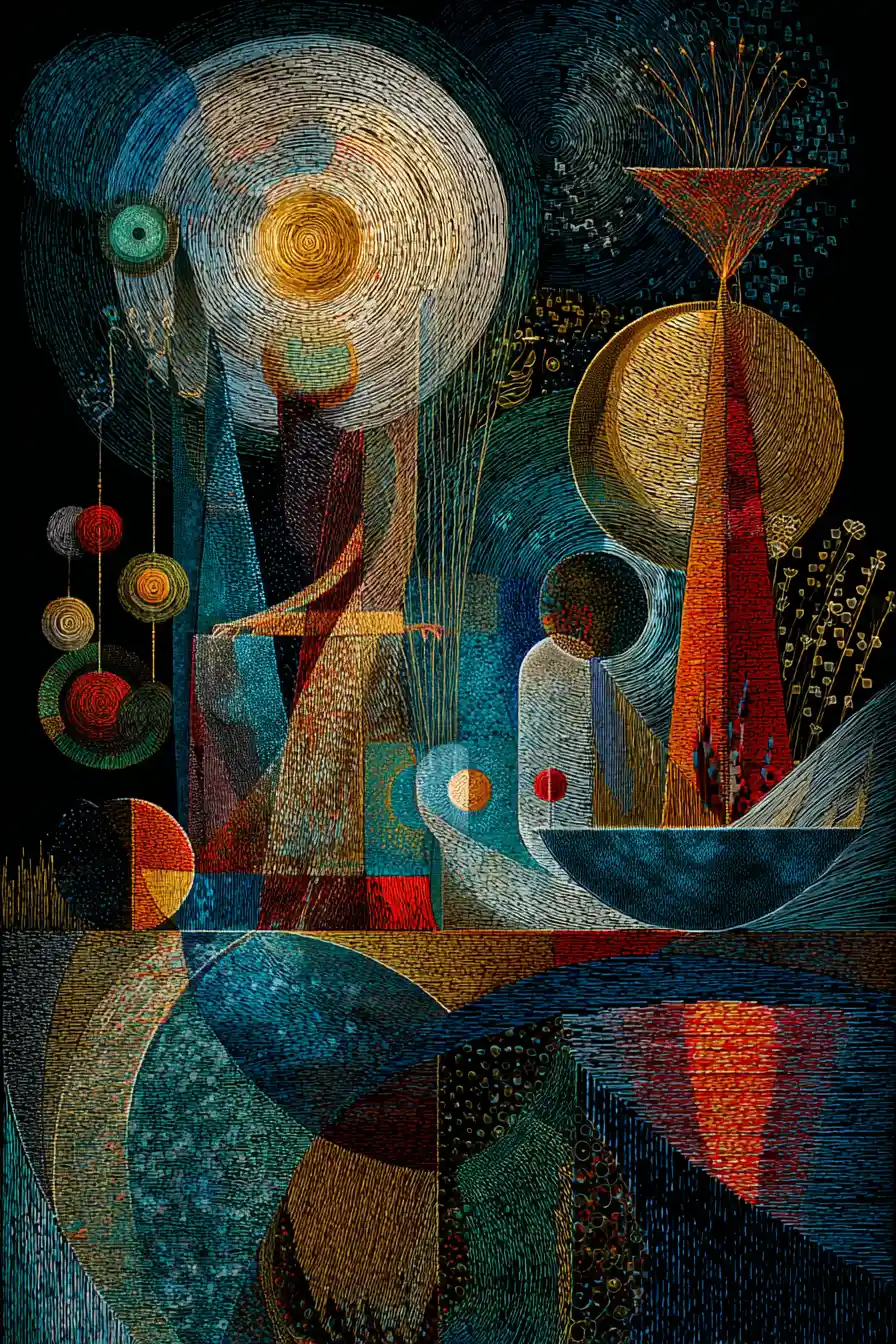 Mystical dream weaver woman spinning threads of vision