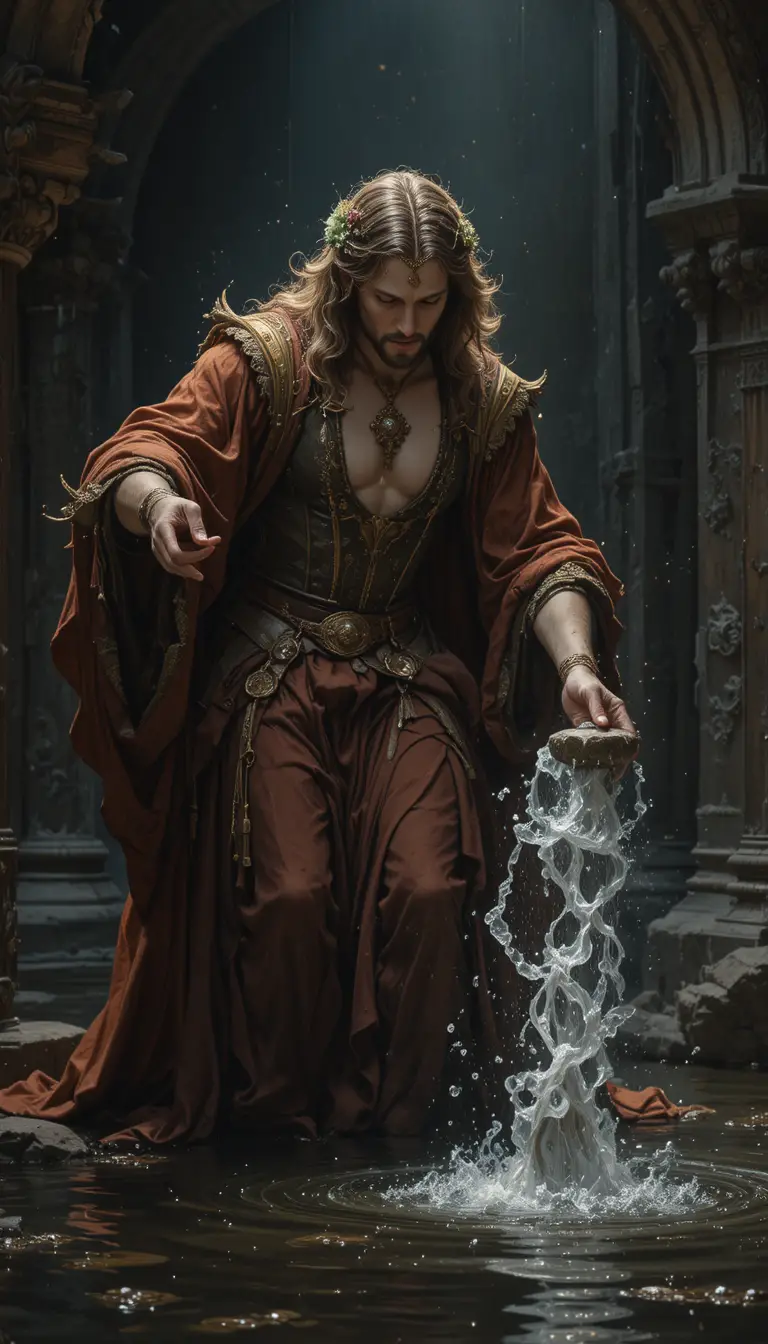 Stone Cast Into Still Water In Dramatic Baroque Style