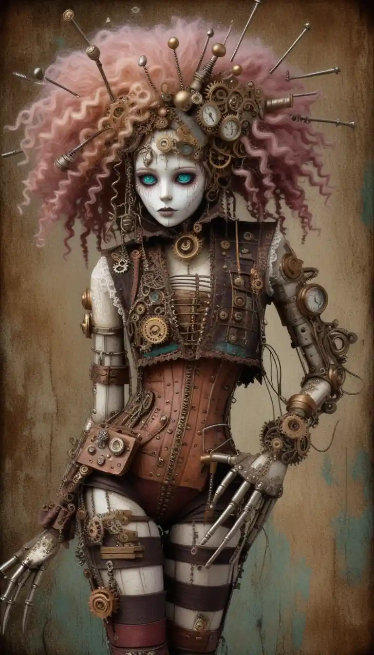 Femme Poupée de Chiffon Gothique Steampunk en Portrait de Profil Latéral