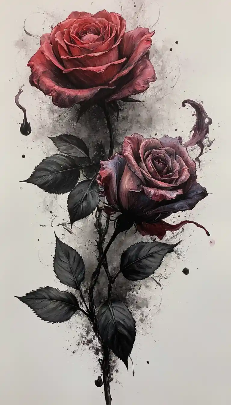Abstract black ink rose with colorful illusion effects