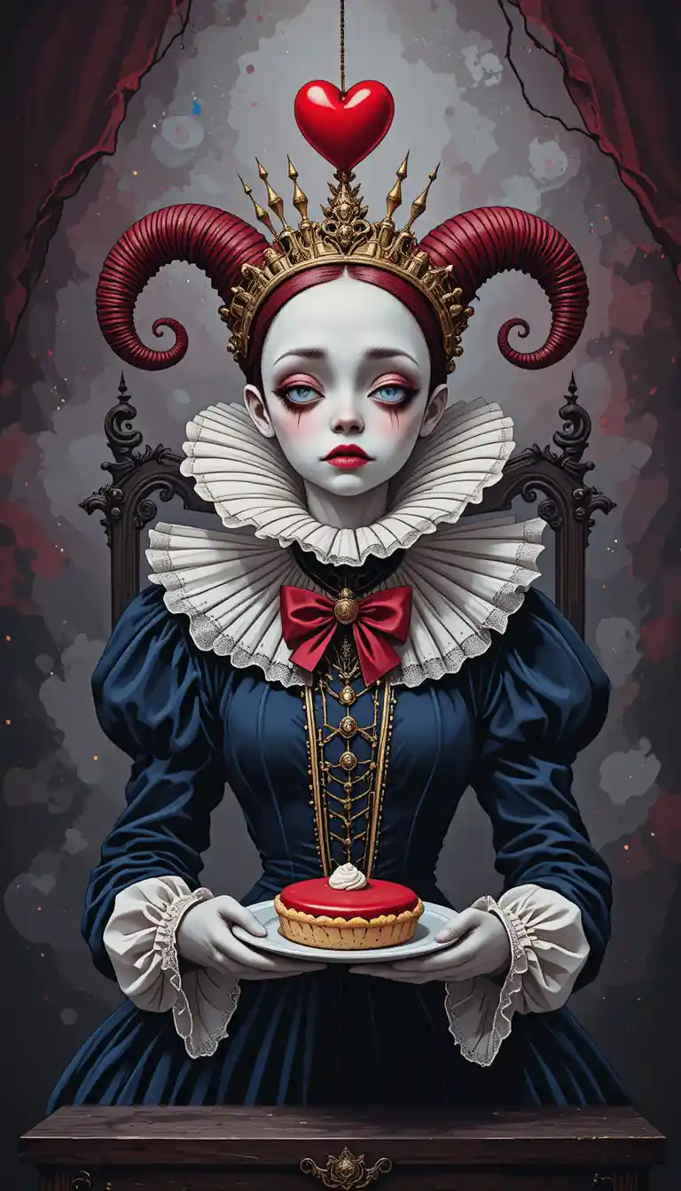 Melancholic Queen Of Hearts Portrait In Gothic Fantasy Style
