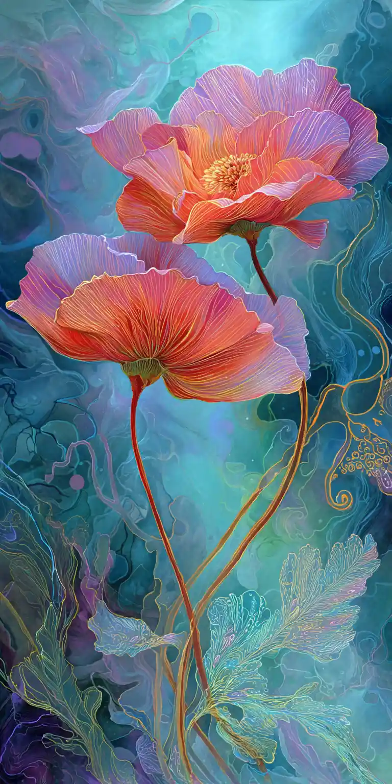 Two flowers in an intimate dreamy fantasy illustration