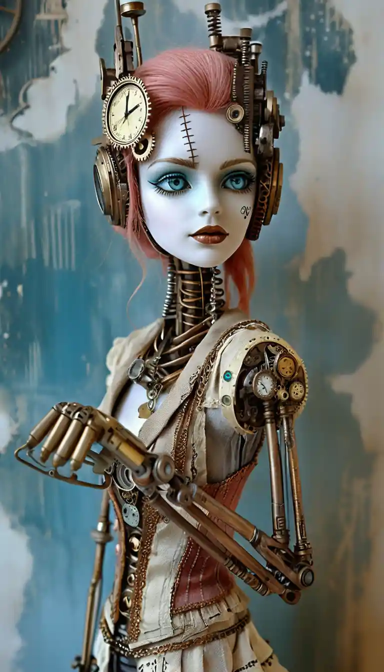 Steampunk-Gothic-Ragdoll-Frau in Seitenansicht