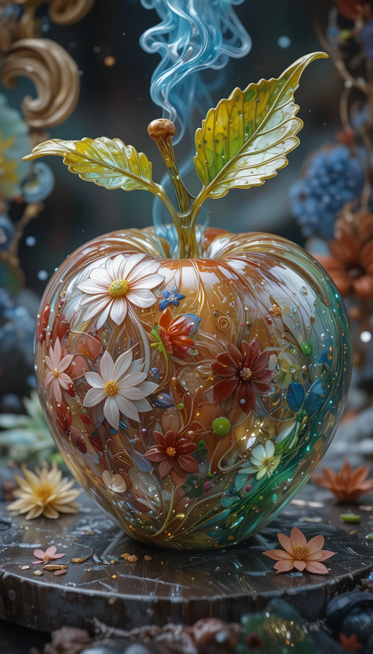Abstract glass apple fruit in flowing fluid art style