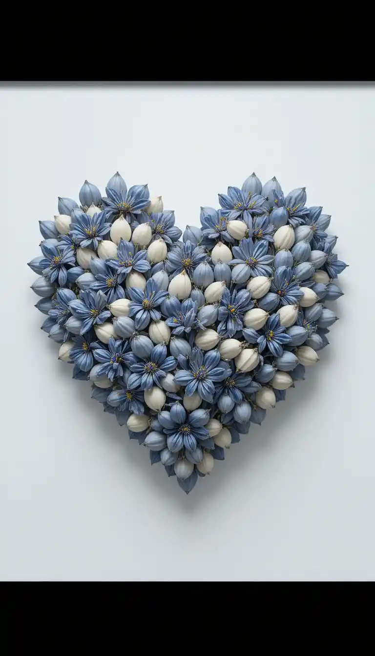 Close up 3D heart of white and blue flower buds