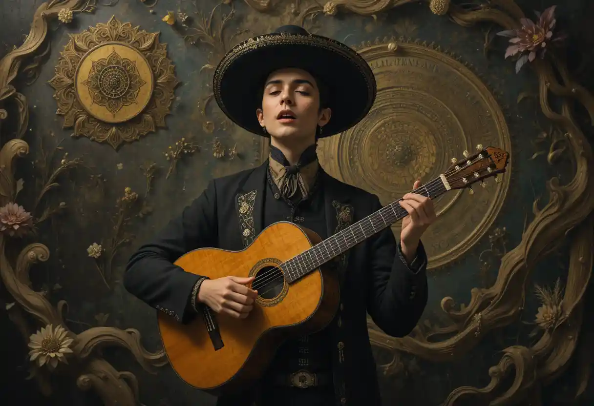 Andalusian man in black traditional attire singing passionately