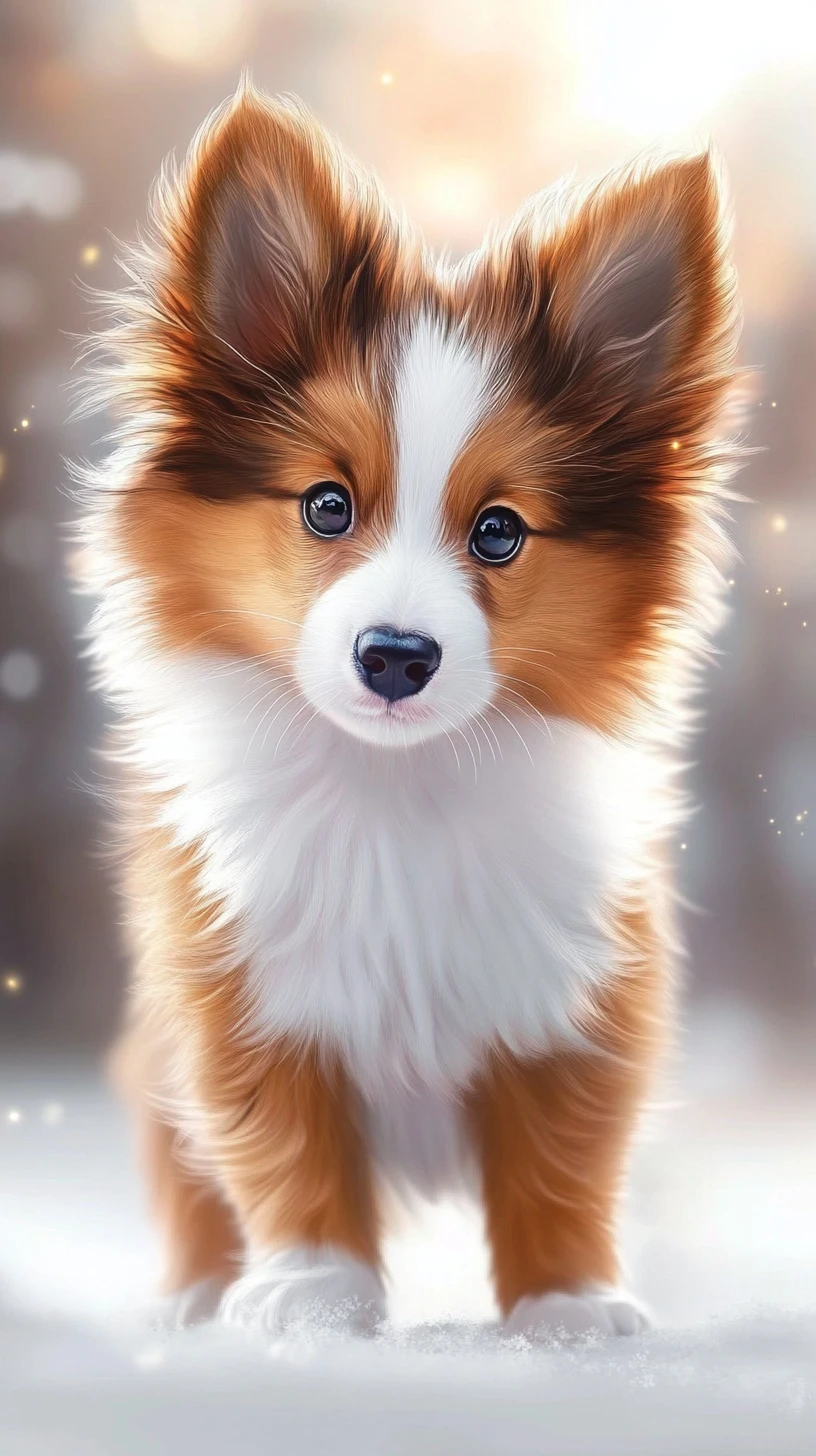 Dolce cucciolo di collie soffice con grandi occhi scintillanti