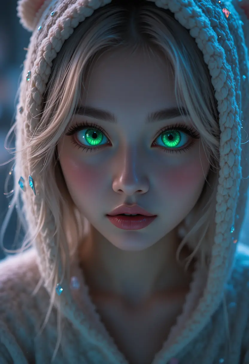 포근한 후드 파자마를 입은 귀여운 달 캐릭터 클로즈업
