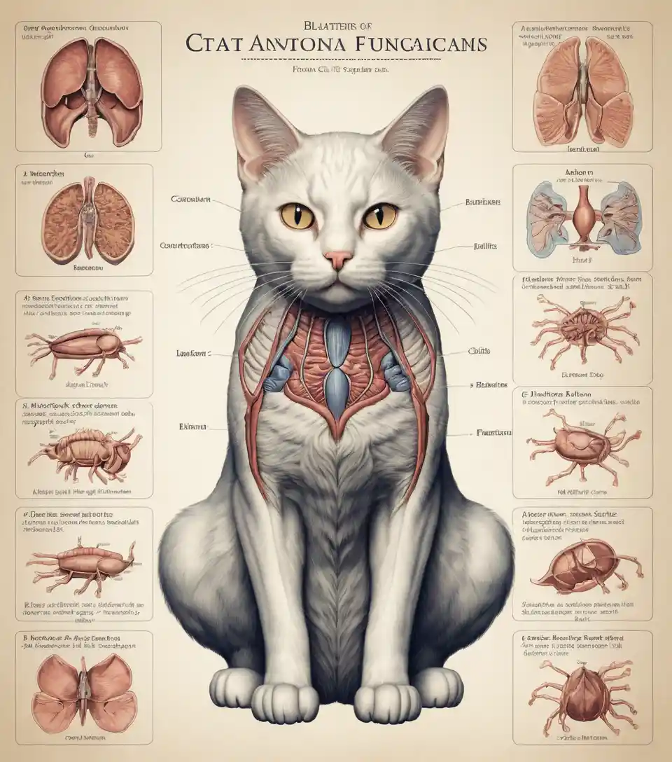 Diagramma anatomico frontale di un gatto con organi etichettati