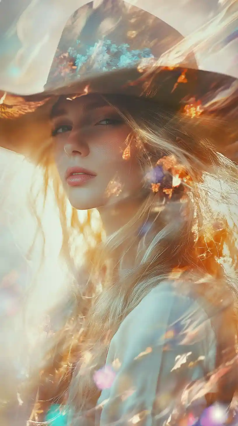 Anime cowgirl close up in a rustic old western town