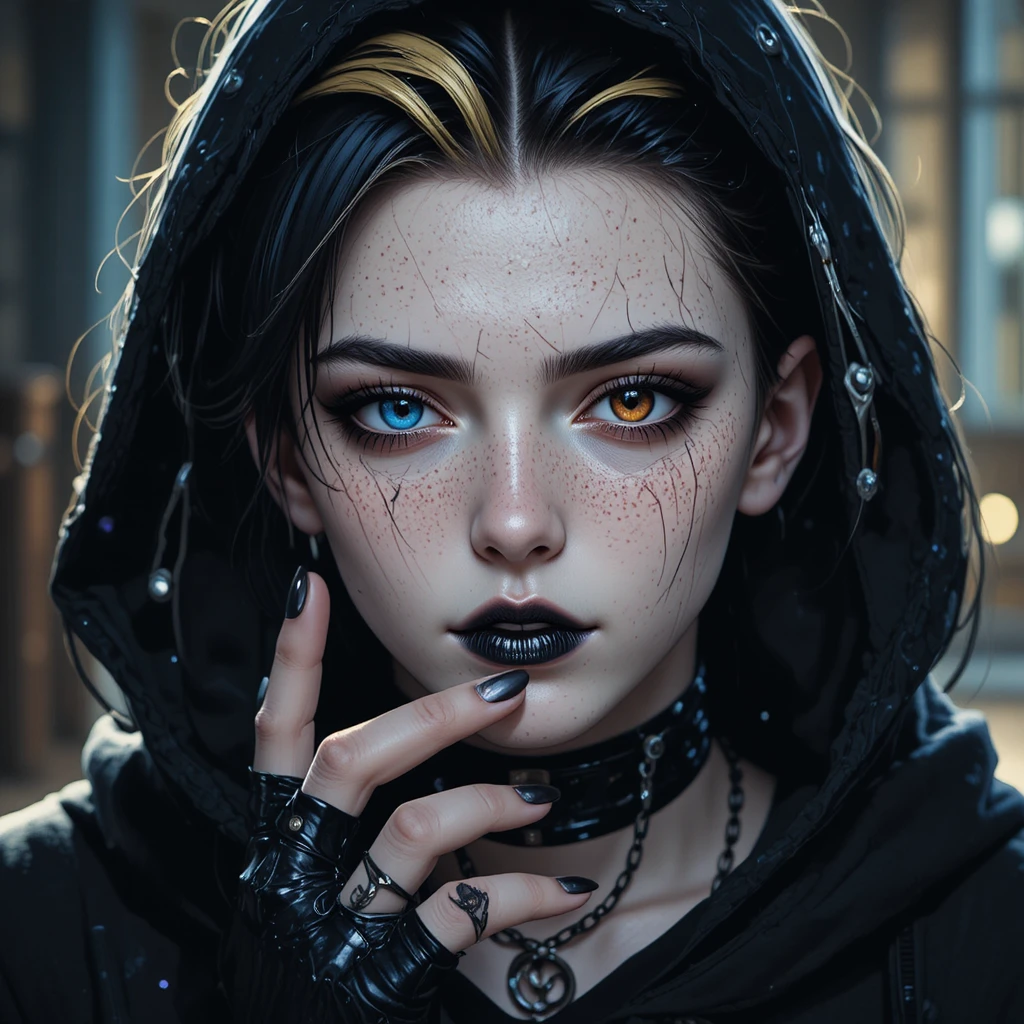 Chico de anime con ojos heterocrómicos y sudadera negra
