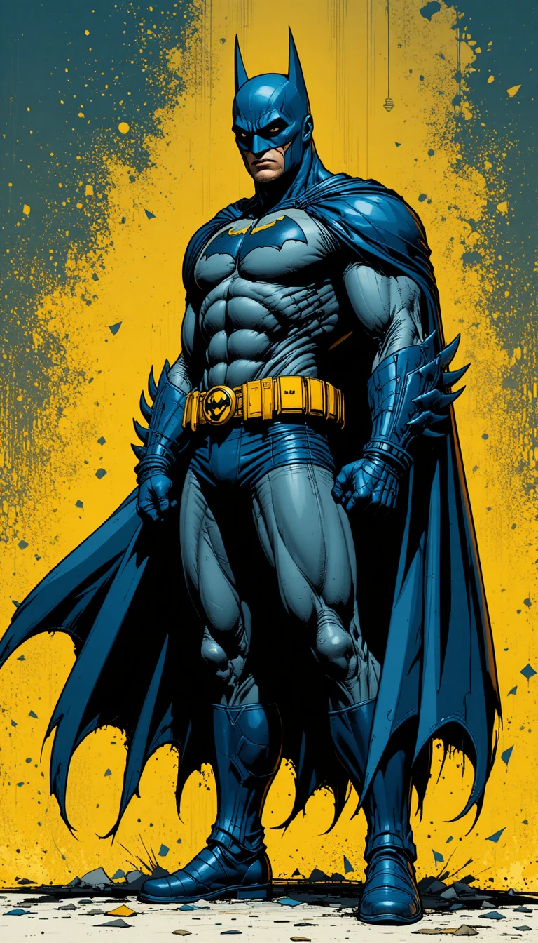 Muscular masked superhero in blue cape comic illustration