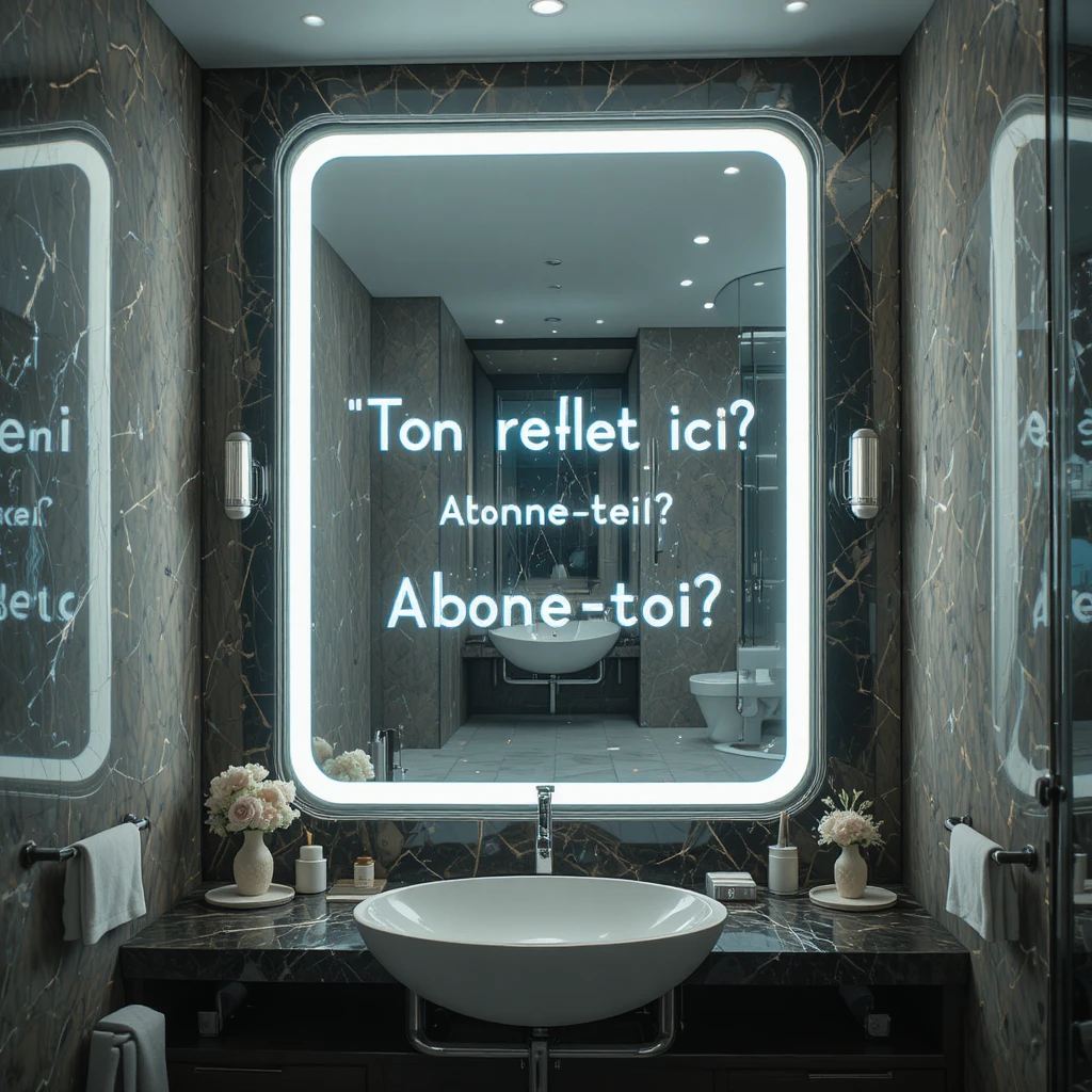Portail miroir futuriste affichant des reflets de médias exclusifs