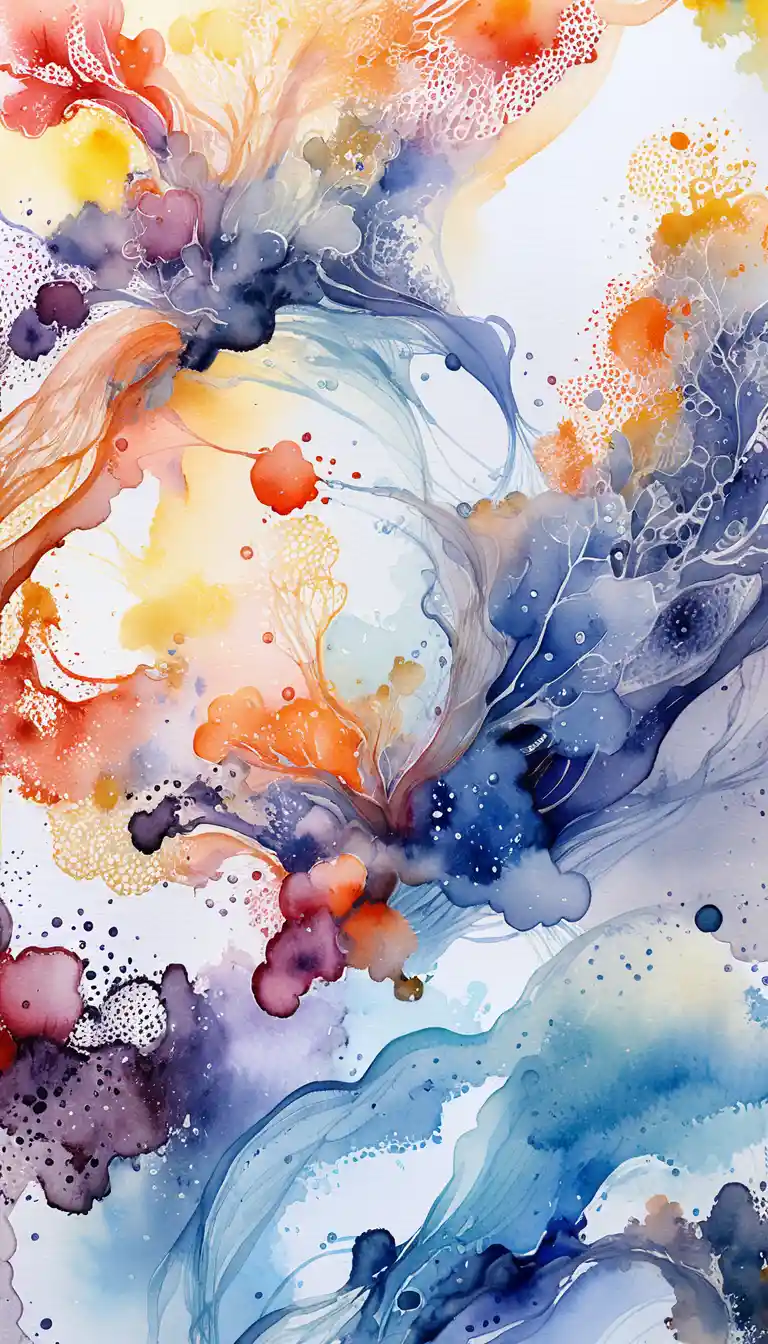 Abstract watercolor swirl with organic botanical details