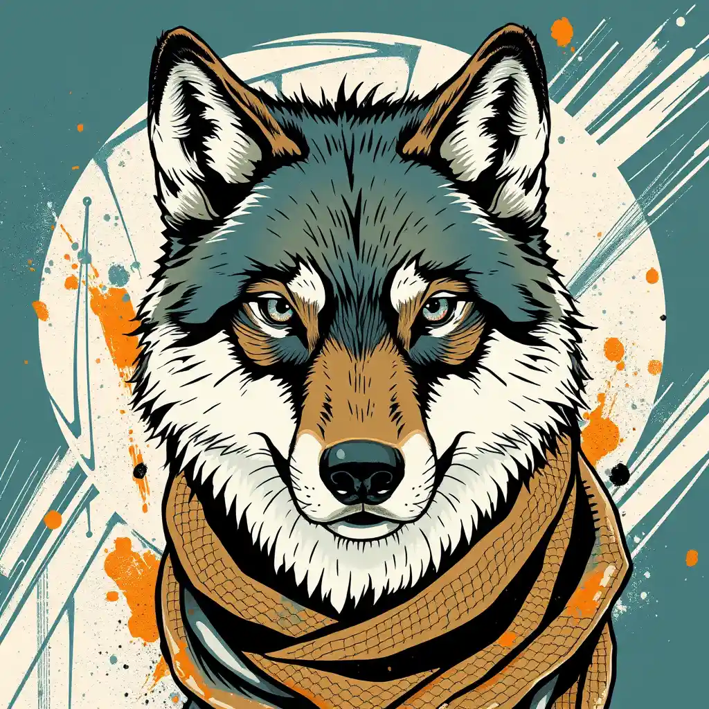 Close up portrait of an arctic wolf with scarf