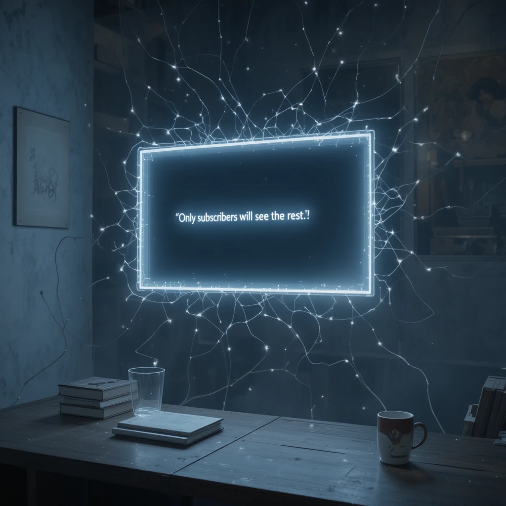 Pantalla transparente flotando en una habitación oscura con enlaces brillantes
