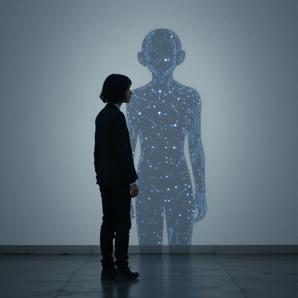 Silueta futurista de sombra hecha de circuitos y luz azul