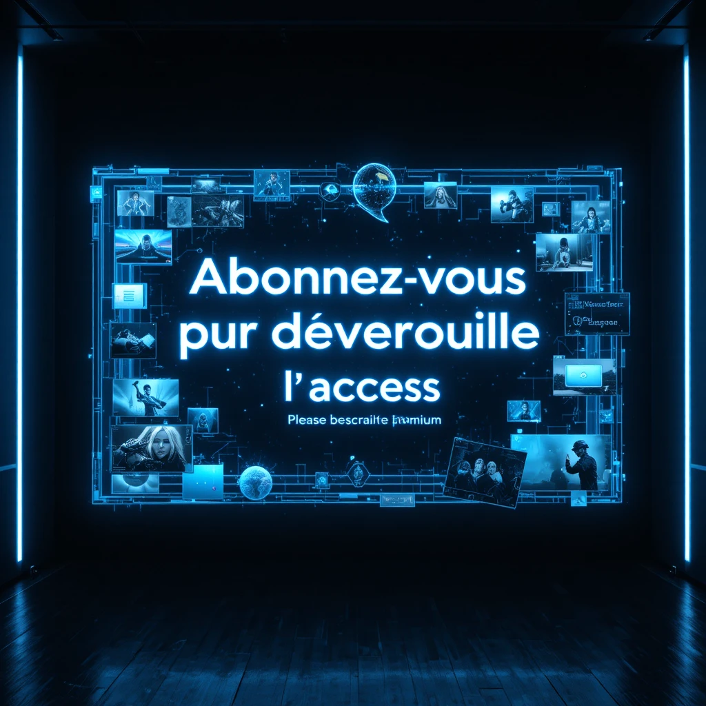 Futuristic holographic subscribe screen in a dark cyberpunk room