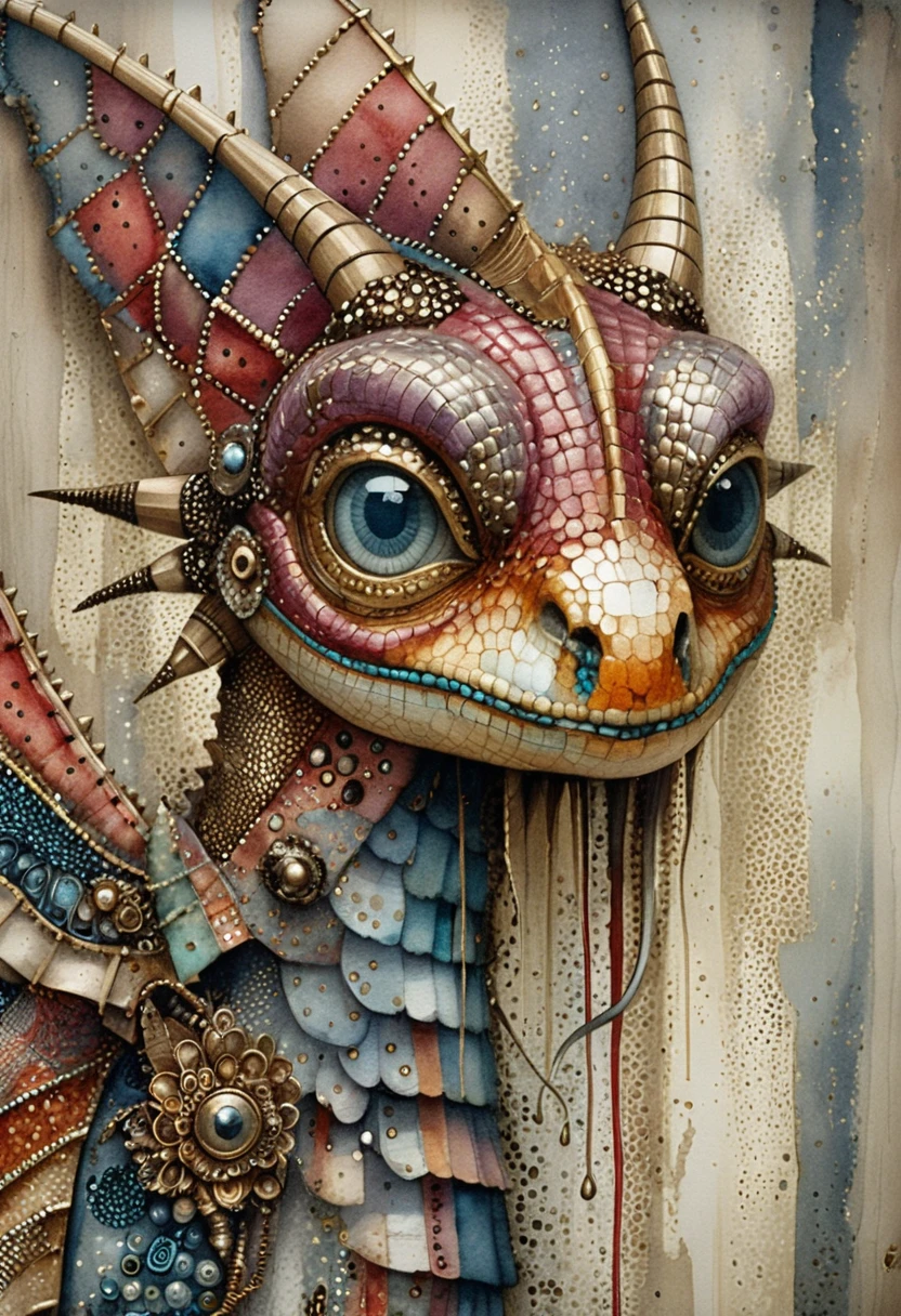 Steampunk Mixed Media Profile Portrait Of A Fantasy Dragon