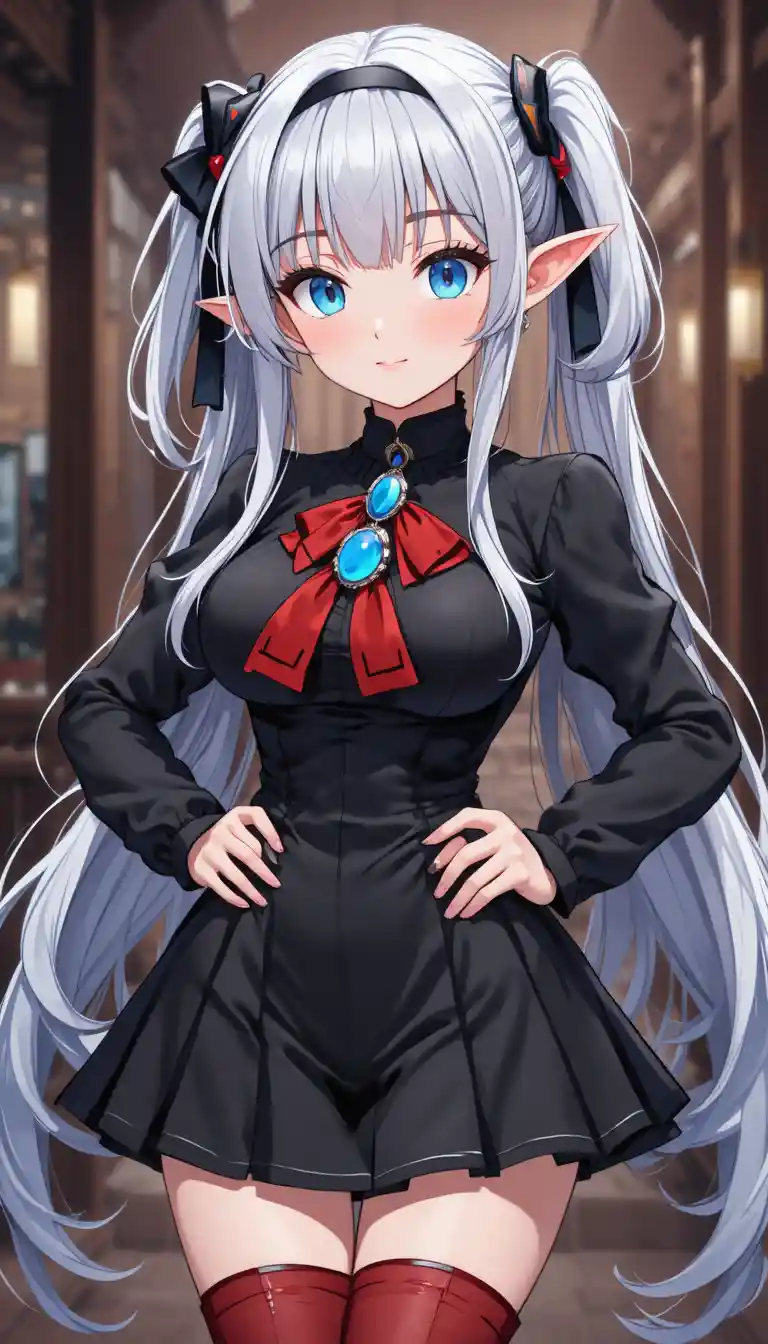 Confident anime vampire girl in black dress portrait